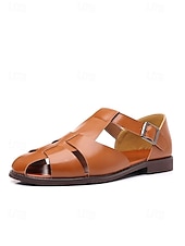 economico sandali-sandali da uomo in similpelle marrone con cinturini, design aperto traspirante, suola leggera e comoda, stile rilassato per matrimoni in spiaggia e occasioni estive