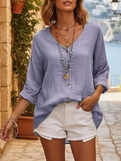 levne Základní falešné košile-Dámské Košile Košile pro volný čas Halenka Knoflíky Bez vzoru Čechy stylové Na běžné nošení Dlouhý rukáv Do V Běžné topy Denní Dovolená Jdeme ven Vodní modrá Světlá růžová Fialová Trávová zelená Khaki