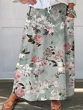 ieftine Pantalonii-Pentru femei Casual Maxi Talie medie Fuste Floral Floral Inelastic Zilnic Vacanță Maro Albastru Închis Alb+Albastru Bej Vară