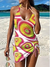 billige Tankinier-Dame Badetøy Tankini Skjørt Badedrakt Halter Elegant Ferie Grafisk Geometrisk V-hals Ermeløs Badedrakter