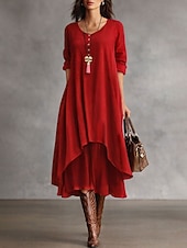 abordables Robe blanche-Femmes Robe Midi Robe fourreau Robe trapèze Occasionnel Fête Coupe Ample Couleur Unie manche longue Col ras du cou Bleu Jaune Rouge Violet Printemps Automne Hiver