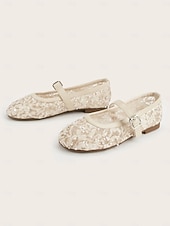 cheap Bride-Women's Ivory Lace Flat Mary Jane Shoes, Beaded Bridal Flats for Brides at Outdoor Garden Weddings