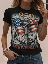  Independence Day American Anniversary Patriotic Women's T Shirt Graphic National Flag Vintage Stylish Classic Short Sleeve Crew Neck Round Neck Daily Weekend Print Blue Red Red / Blue