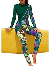 お買い得  ワンピースラッシュガード-女性用 レギュラー ラッシュガード フルボディラッシュガード 水着 花 トロピカル風 カラーブロッキング 内蔵ブラ付き フロントファスナー UVサンプロテクション UPF50+ 伸縮性 フルボディー スイムウェア サーフィン カヌー ビーチ 夏