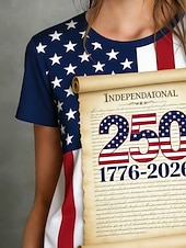  Giorno dell'Indipendenza Americana Per donna Maglietta Stampato Grafico Bandiera Elegante Classico Casual Manica Corta Girocollo Top Regolari Quotidiano Sportivo Uscire Blu Estate Primavera