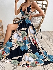 tanie Sukienki kwiatowe na co dzień-Damskie Sukienka maxi Codzienne sukienki Sukienka w kwiatki Sukienka na ramiączkach Elegancja Moda Nowoczesny Na zewnątrz Urlop Wyjściowe Regularny Kwiaty Bez rękawów W serek Biały Lato Wiosna