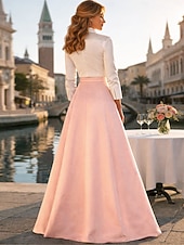 cheap Floor Length-A-Line Floor Length Shirt Dress Wedding Guest Dress Formal Dresses Mother of the Bride Dress 3/4 Length Sleeve Shirt Collar Cute Minimalist Formal Evening Taffeta with Bow(s) Splicing