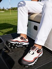 cheap Men's Golf Shoes-Men's Red and White Golf Shoes with Shock Absorption, Comfortable Footwear for Golf &amp; Active Lifestyles