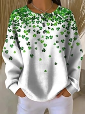 رخيصةأون هوديس وبلوزات القديس باتريك-سويت شيرت نسائي من سانت باتريك بمناسبة يوم القديس باتريك برسومات شامروك، دافئ، كلاسيكي، غير رسمي، بأكمام طويلة، رقبة دائرية، أعلى عادي، ملابس يومية، طباعة أزرار، أخضر