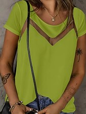 abordables Camiseta lisa-Mujer Camiseta Camiseta superior Encaje Plano Moda Elegante Clásico Manga Corta Cuello Barco Tops regulares Diario Noche Fin de semana Azul Piscina Negro Blanco Rojo Verano Primavera
