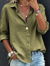 preiswerte Einfache Blusen-Damen Bluse Elegante Oberteile Gerafft Patchwork Knöpfe Einfarbig Einfach Elegant Vintage Damen Langarm Hemdkragen Normale Oberteile Täglich Arbeit Ferien Blau Hellgrün Grün Rosa Grau Herbst Winter