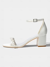 halpa Morsian-Naisten norsunluunväriset kristallipalikkakorkosandaalit, elegantit nilkkaremmillä varustetut hääkengät moderneihin kaupunkihäihin