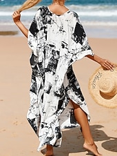 tanie Sukienki w paski i geometryczne-Damskie Sukienka maxi sukienka plażowa Codzienne sukienki Sukienka Boho Cover Up Elegancja Moda Nowoczesny Na zewnątrz Plaża Urlop Luźna Prążki Krótki rękaw W serek Niebieski Czarny Biały Rumiany róż