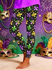 billiga Mardi Gras kläder för kvinnor-Dam Damasker Aktiv Semester Mode Fullängd Hög midjaPantsKarnival Grafisk Geometrisk Mönster Högt snitt Komfort Utomhus Bekväm Elastisk Semester Formell Gata Violett Svart Grön Sommar Vår Smal passform