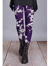  Women's Pants Trousers Leggings Cozy Leggings Streetwear Casual Full Length High Waist Floral Elastic Waist Print Breathability Comfortable Stretchy Vacation Street Daily Wear Red Blue Purple Orange
