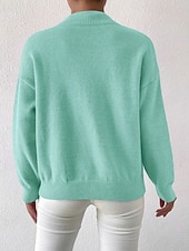 billiga Plain Pullover-Women's Sweater Pullover Fashion Streetwear Casual Solid Color Mock Neck Knitted Long Sleeve Regular Tops Knit Daily Holiday Going out Yellow Pink Fall Winter
