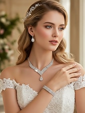 economico Matrimonio ACC-set di gioielli da donna con strass dorati: collana a goccia scintillante, orecchini pendenti &amp;bracciale di cristallo, eleganti accessori di tendenza per le feste &amp;eventi speciali