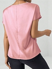 economico Bluse Semplici-Per donna Elegant Top in raso Camicia in raso Top estivi Tinta unica Semplice Vintage Elegante Classico Manica Corta Girocollo Top Regolari Quotidiano Ferie Uscire Nero Rosa Cammello Verde Estate