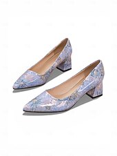 preiswerte Valentinstag-Elegante, rosafarbene Pumps mit Blumenmuster und Blockabsatz, spitze Damenschuhe für Dates am Valentinstag.