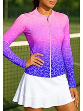 preiswerte Damenbluse-Damen Farbverlauf Sporthemd Tennis Shirt Tennistop Langarm Reißverschluss Blumen UPF50+ UV-beständig Hohe Elastizität Feuchtigkeitsableitend Atmungsaktiv Volleyball Tennis Golfspiel Stehkragen