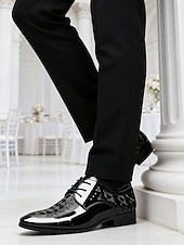 Недорогие Дерби туфли-Мужские черные лакированные туфли из искусственной кожи, глянцевый верх, шнуровка, элегантный стиль для свадеб, приемов и вечерних мероприятий.