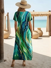 Недорогие Искусство и Дизайн Платья-Жен. Платье средней длины Сарафан Платье A-силуэта Отпуск На каждый день Пляжный стиль На выход Стандартный Омбре Графика Геометрический принт С короткими рукавами "Круглый вырез ""под горло"""