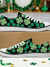  Sneakers basse da donna con stampa trifoglio di San Patrizio: classiche scarpe casual in tela con lacci per adolescenti e adulti, perfette per lo streetwear, la scuola e le uscite festive