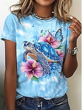 abordables Camiseta de Arte &amp; Diseño-Mujer Camiseta Estampado Oceano Vintage Elegante Casual Manga Corta Cuello Barco Tops regulares Diario Azul Piscina Rosa Azul claro Verano Primavera