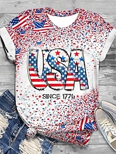  Independence Day Patriotic Women's T Shirt Graphic Flag Vintage Stylish Casual Short Sleeve Crew Neck Regular Tops Daily Weekend Print Blue White Red Royal Blue Sky Blue Summer Spring