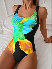 Χαμηλού Κόστους Ολόσωμα μαγιό-Γυναικεία Μαγιό Ενα κομμάτι Αντρικά σλιπ Μαγιό Ρούχα παραλίας Φθινόπωρο Φλοράλ Γραφική Λαιμόκοψη U Αμάνικο Μαγιό