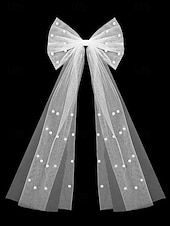 voordelige Huwelijk ACC-Elegante bruidssluier van tule met vlindermotief en imitatieparels, een bruidshoofdtooi van mesh in verschillende kleuren voor formele avondfeesten en bruiloften, en een haaraccessoire voor gala's en speciale gelegenheden.