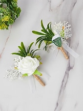 preiswerte Hochzeit ACC-Herren-Ansteckblume und Handgelenkschmuck aus Kunstblumen – Materialmix – perfekt für Hochzeiten und Partys