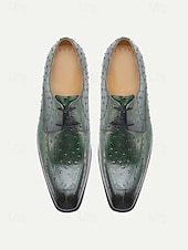cheap Derby Shoes-Men's Green Crocodile Print Derby Shoes – Stylish Leather Shoes with Buckle Detail, Perfect for Weddings, Parties and Special Occasions