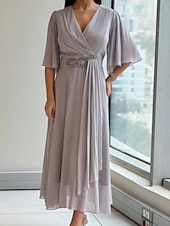 ieftine Rochii din chiffon-Pentru femei Rochie Maxi Rochie casual Rochii din Șifon Elegant Modă Modern În aer liber Vacanță Ieșire Fit regulat Simplu Manșon Jumate În V Albastru Închis Gri Vară Primăvară