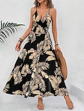 tanie Sukienki kwiatowe na co dzień-Damskie Sukienka maxi Codzienne sukienki Sukienka w kwiatki Sukienka na ramiączkach Elegancja Moda Nowoczesny Na zewnątrz Urlop Wyjściowe Regularny Kwiaty Bez rękawów W serek Biały Lato Wiosna