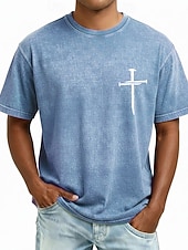  Men's Bible Cross T Shirt Short Sleeve T shirt Acid Wash Crew Neck Shirt Vintage Retro Casual Beach Travel Blue Purple Gray Summer Spring Clothing Apparel
