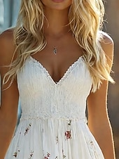 baratos Vestido Boho Ocidental-Vestido curto feminino, vestido casual, vestido de verão, vestido de alça, vestido boho, vestido vintage, vestido de férias, vestido para uso diário, vestido para sair, modelagem regular, floral, sem mangas, alças, preto, branco, primavera, verão