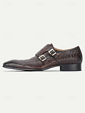 cheap Monk Shoes-Men's Brown Crocodile Print Monk Strap Shoes – Premium Leather with Stylish Buckle Design, Perfect for Weddings, Formal Events and Office Wear