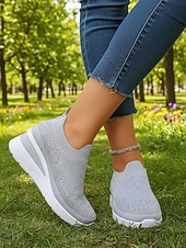economico Sneakers da donna-Per donna Casuale Quotidiano Passeggiata Strass Plateau Zeppa Punta Tonda Casual Comfort Tessitura Volante Mocassino Nero Bianco Rosa