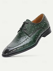 cheap Derby Shoes-Men's Green Crocodile Print Derby Shoes – Stylish Leather Shoes with Buckle Detail, Perfect for Weddings, Parties and Special Occasions