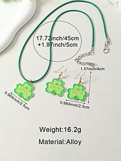 olcso kiegészítők-Női ötvözet anyagból készült Szent Patrik-napi nyaklánc és fülbevaló szett lóhere, kalap és lóhere mintákkal, tökéletes Szent Patrik-napra, mindennapi viseletre és ünnepi alkalmakra.