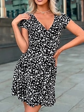 economico Abiti floreali-Per donna Abito maxi Abito a trapezio Vacanza Casual All'aperto Uscire Vestibilità regolare Floreale Grafico Manica Corta Scollo a V Nero Bianco Marrone Verde Estate Primavera