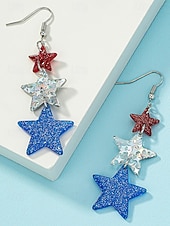  Boucles d'oreilles pendantes et créoles pour femmes du 250e anniversaire des États-Unis en acrylique vintage actif avec étoile pentagramme quotidienne