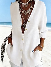 ieftine Cămăși de lux-Pentru femei Cămașă Cămașă casual Bluză Cămașă din bumbac Nasturi Simplu Stilat Clasic Modern Manșon Lung Guler de stand Topuri obișnuite Zilnic Concediu Ieșire Negru Alb Roșu-aprins Albastru Deschis