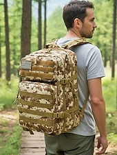 baratos Mochilas de Exterior-Mochila tática masculina camuflada em nylon, mochila militar de grande capacidade, bolsa multicolorida para atividades ao ar livre, como caminhadas, camping e viagens, com patch da bandeira americana.