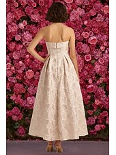 cheap Ankle Length-A-Line Ankle Length Party Dress Cocktail Dress Wedding Guest Dress Mother of the Bride Dress Sleeveless Strapless Elegant Formal Cocktail Party Semi Formal Jacquard with Flower