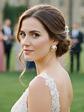 voordelige Huwelijk ACC-Vergulde oorbellen met imitatieparels voor dames, perfect voor bruiloften, diners en dagelijks gebruik – een elegant en chique ontwerp voor speciale gelegenheden.