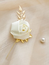 abordables Boda ACC-Pin de solapa de rosa de poliéster para hombre, varios colores, elegante accesorio para bodas y fiestas con detalles de perlas.