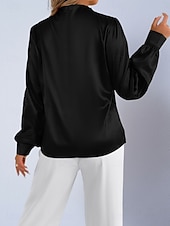 voordelige Chique Blouses-Dames Overhemd Satijnen overhemd Normaal shirt Met ruches Effen Stijlvol Basic Klassiek Lange mouw Hoge nek Normale tops Dagelijks Feestdagen Uitgaan Zwart Wit Wijn Rood Lente Herfst