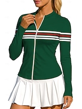 tanie Koszula damska-Damskie Geometryczny Pasek Topy Koszulka sportowa Koszulka do tenisa Koszulka tenisowa Długi rękaw Zamek Kwiaty UPF50+ Odporny na UV Wysoka elastyczność Odprowadza wilgoć Oddychający Siatkówka